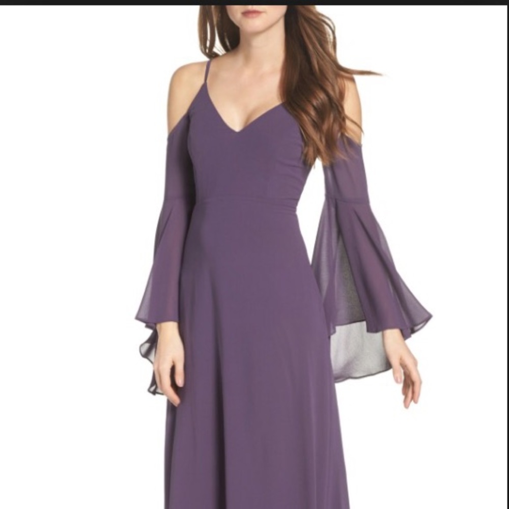 Lulus Cold Shoulder Chiffon Maxi Dress